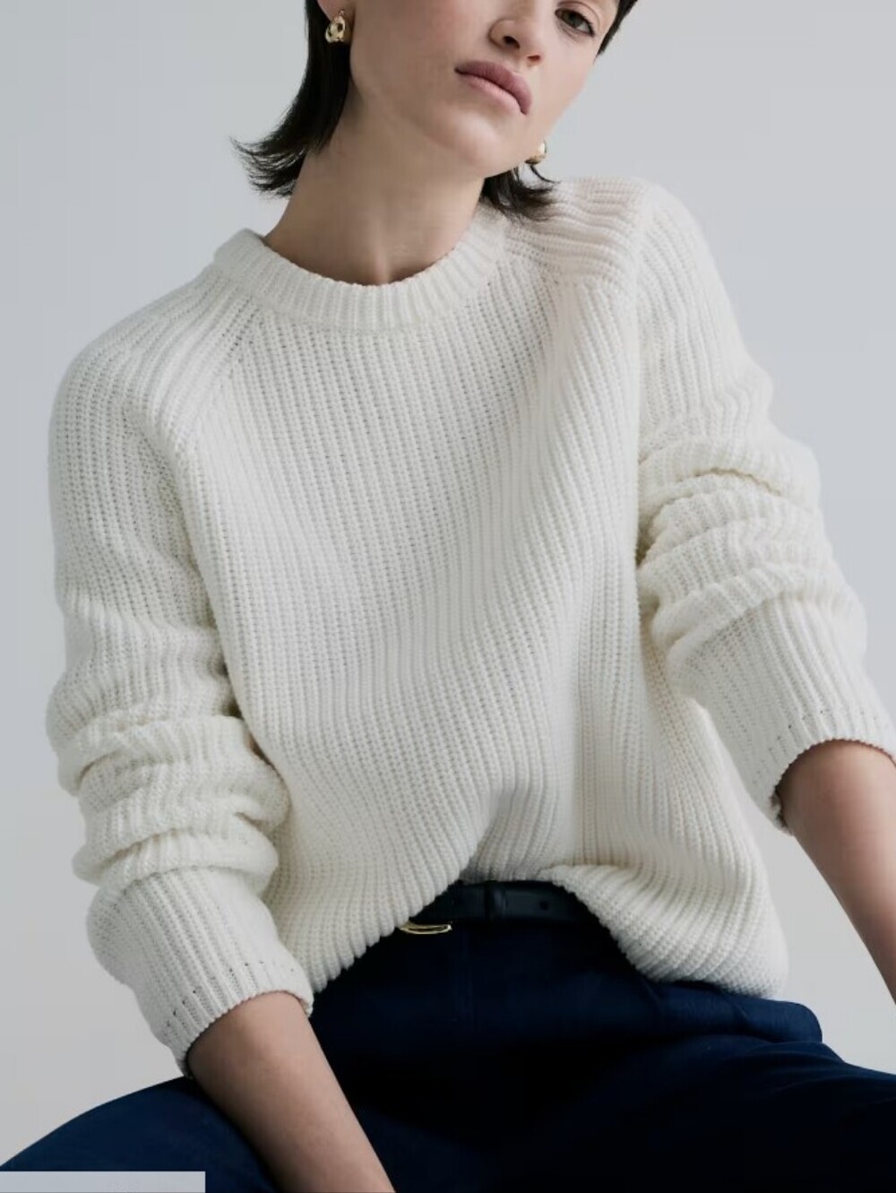 Quince Cream Organic Cotton Fisherman Crew Sweater